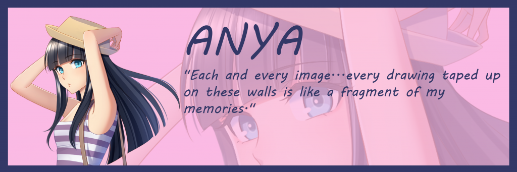 Aquadine character Anya says "Each and every image... every drawing taped up on these walls is like a fragment of my memories."